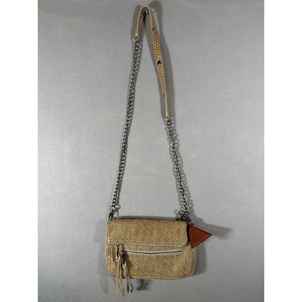 Sorial Beige Snakeskin Embossed Leather Crossbody Bag Silver Chain Strap Clutch - Picture 2 of 12